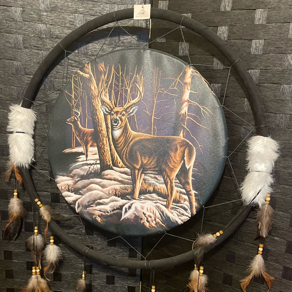 Giant 26" Hunter Deer Buck Woods Forest Nature Winter Dream Catcher Feather NEW